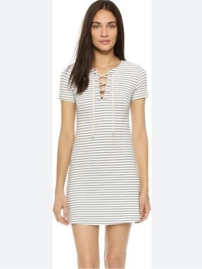 Amanda Uprichard Serena Black White Striped Lace-Up tie Short Sleeve Mini Dress